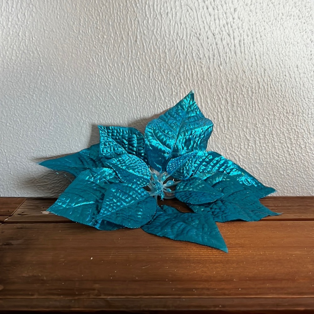 Turquoise Poinsettia Christmas Picks- Set of 8